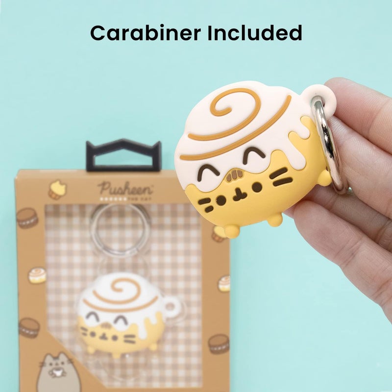 iFace x Pusheen Café Series Silicone Protective Cover [ Compatible with Apple AirTag][Cute Character Case] [Carabiner Keychain Clip Included] - Cinnamon Roll - Image 2